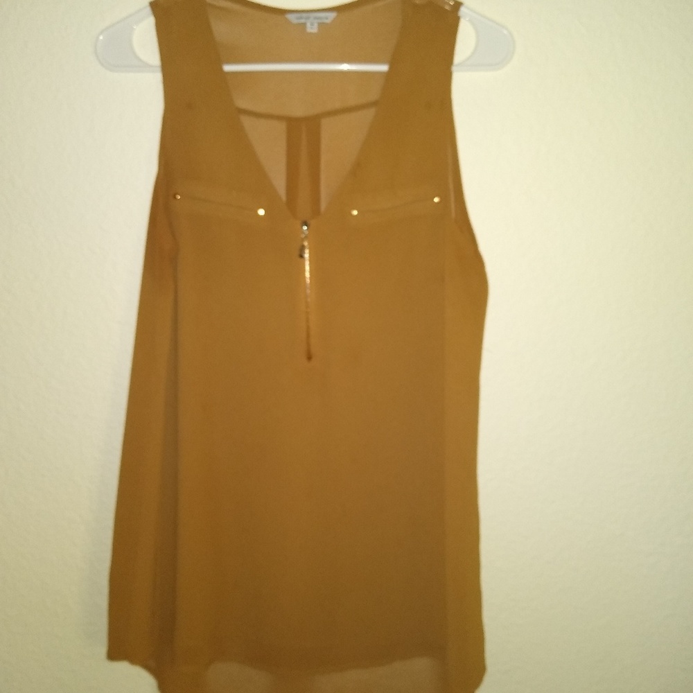 Brown Front Zip Tank Top, Sheer
